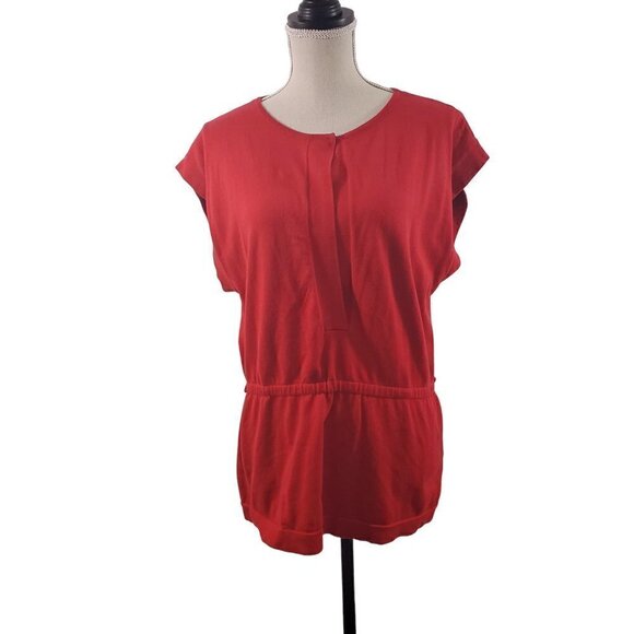 Anne Klein Women’s Red Round Neck Short Sleeve Elastic Waist Blouse Size Large - Picture 5 of 16